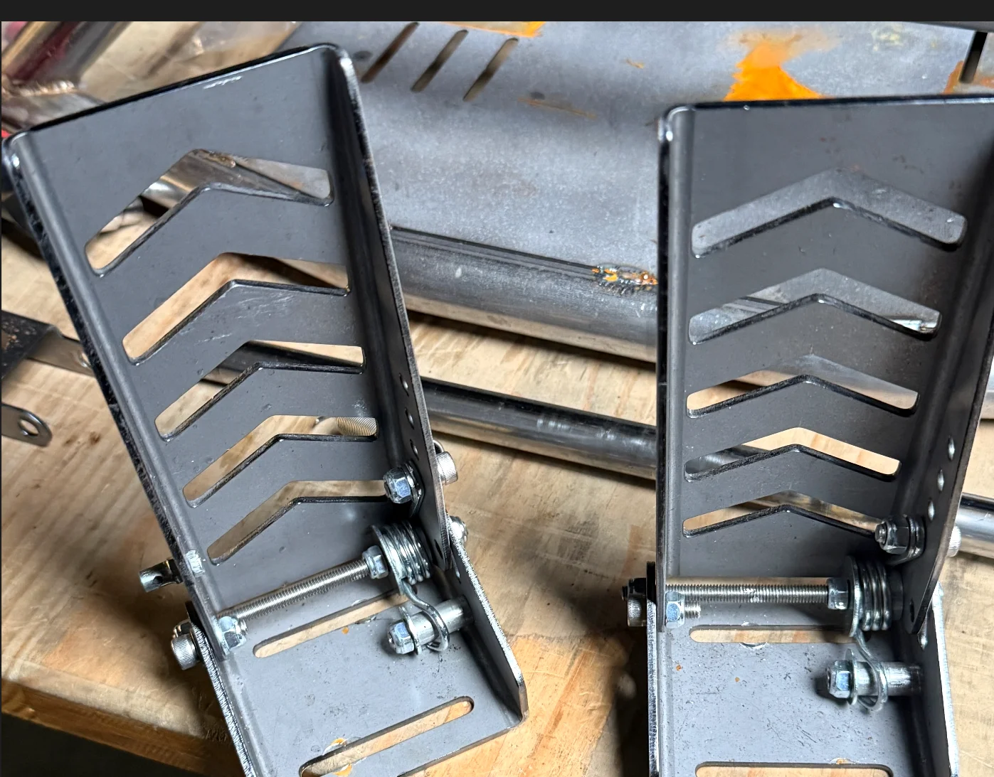 Fabricated pedal assemblies on the workshop bench